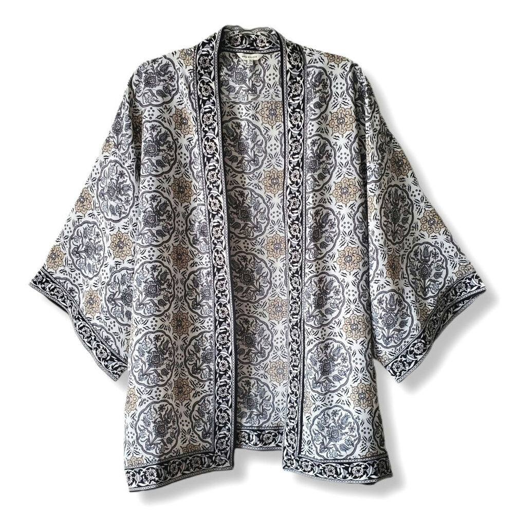 Women Max Studio Black White Beige Kimono Wrap XL Boho Chic Artsy Lagenlook NEW